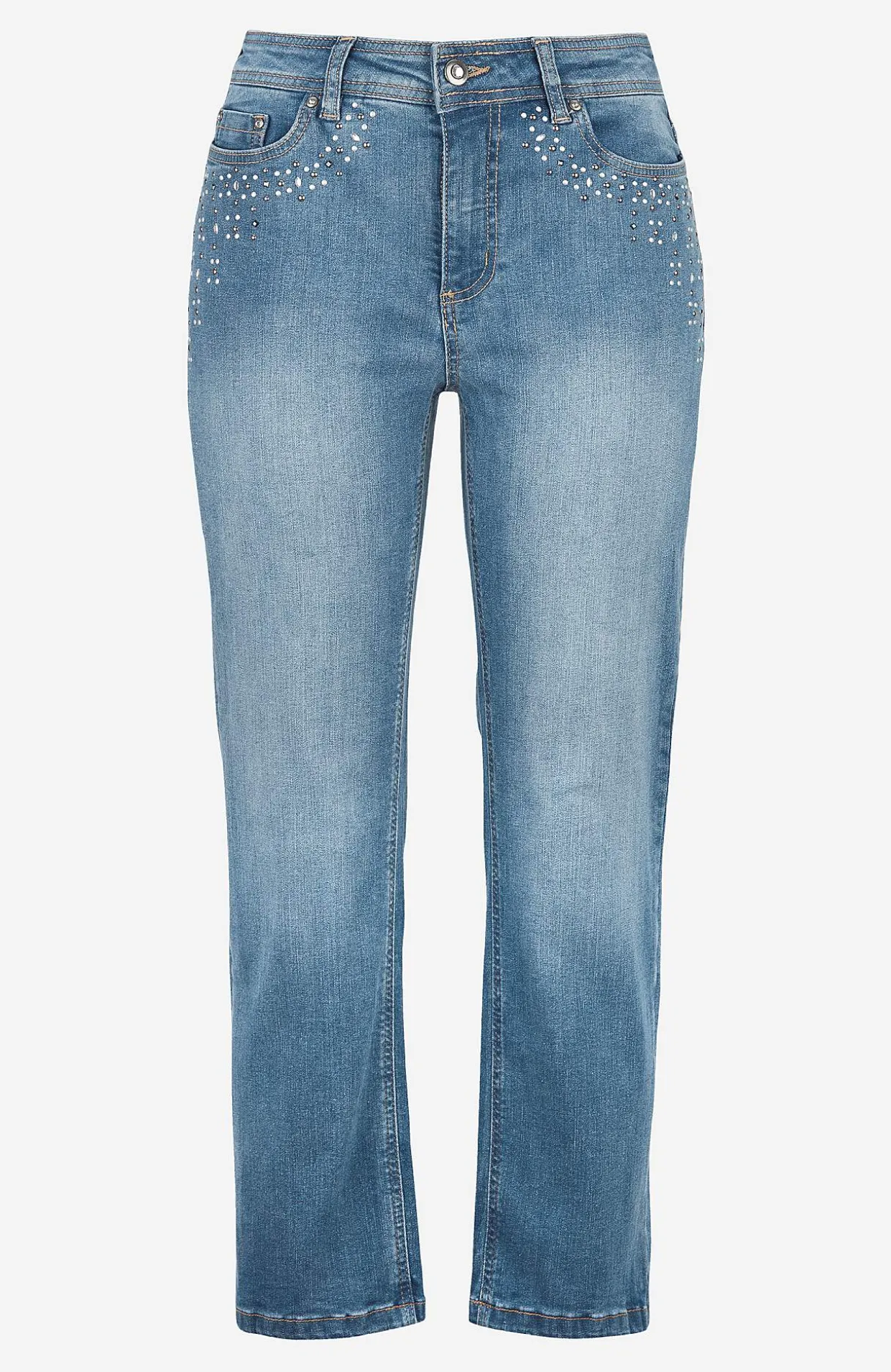 Ankeljeans med pärlor och strass
