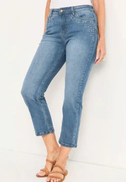 Ankeljeans med pärlor och strass