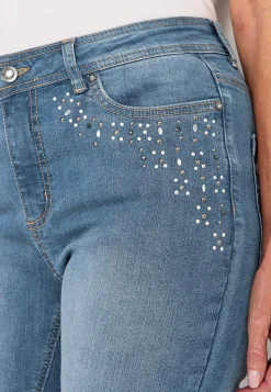 Ankeljeans med pärlor och strass