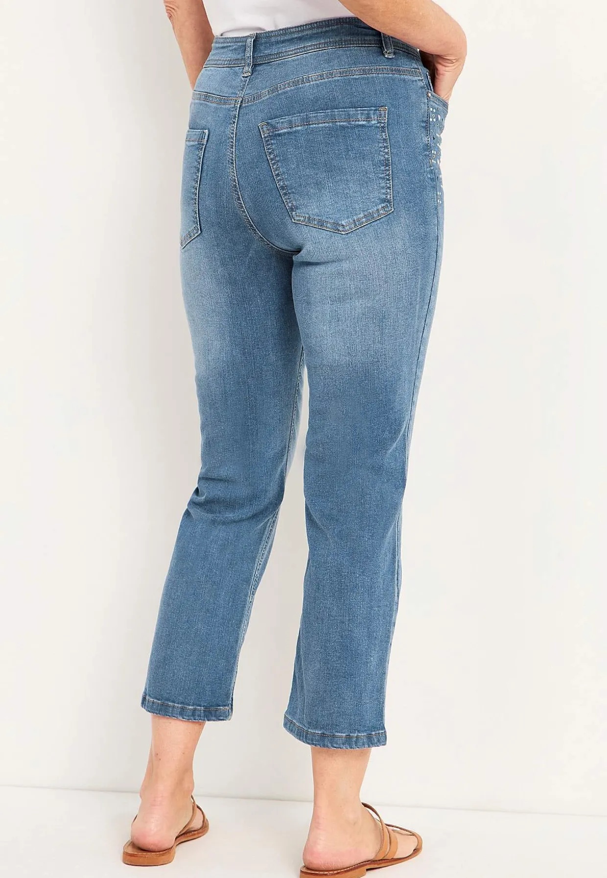 Ankeljeans med pärlor och strass