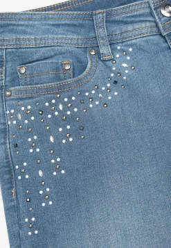 Ankeljeans med pärlor och strass