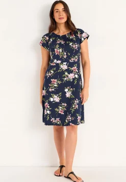 Blommönstrad trikåklänning