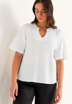 Blus i krinklad bomull