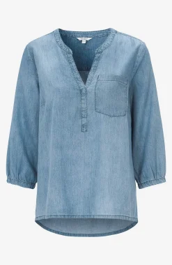 Denimblus med bröstficka