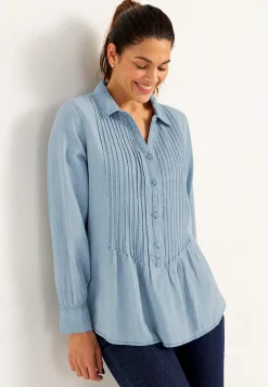 Denimblus med sydda veck