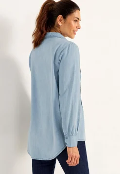 Denimblus med sydda veck