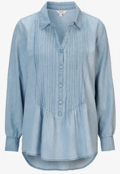 Denimblus med sydda veck
