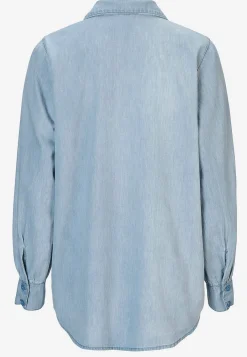 Denimblus med sydda veck