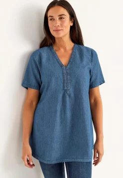 Denimtunika med dekorativ v-ringning