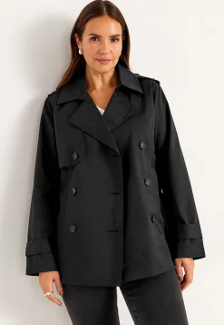 Dubbelknäppt, kort trenchcoat