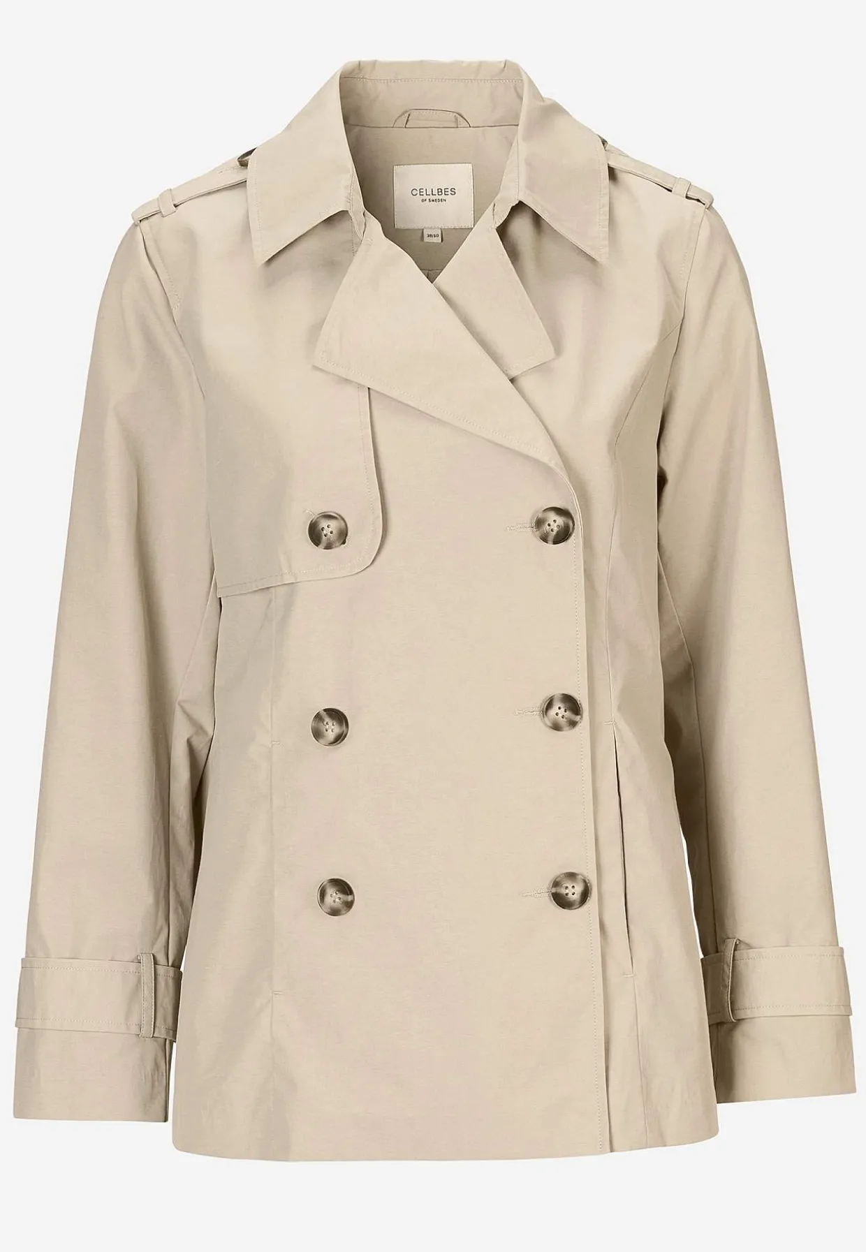 Dubbelknäppt, kort trenchcoat