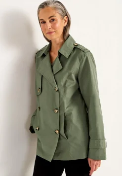 Dubbelknäppt, kort trenchcoat