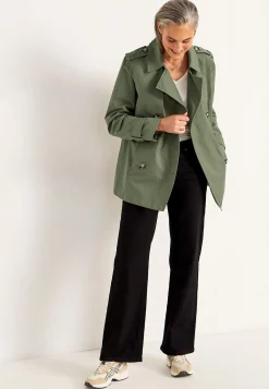 Dubbelknäppt, kort trenchcoat