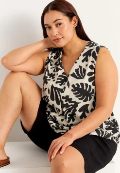 Ärmlös trikåtopp med v-ringning