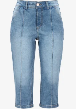 Stretchiga caprijeans med sytt pressveck