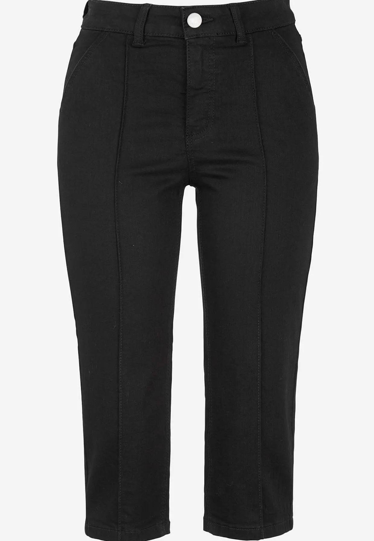 Stretchiga caprijeans med sytt pressveck