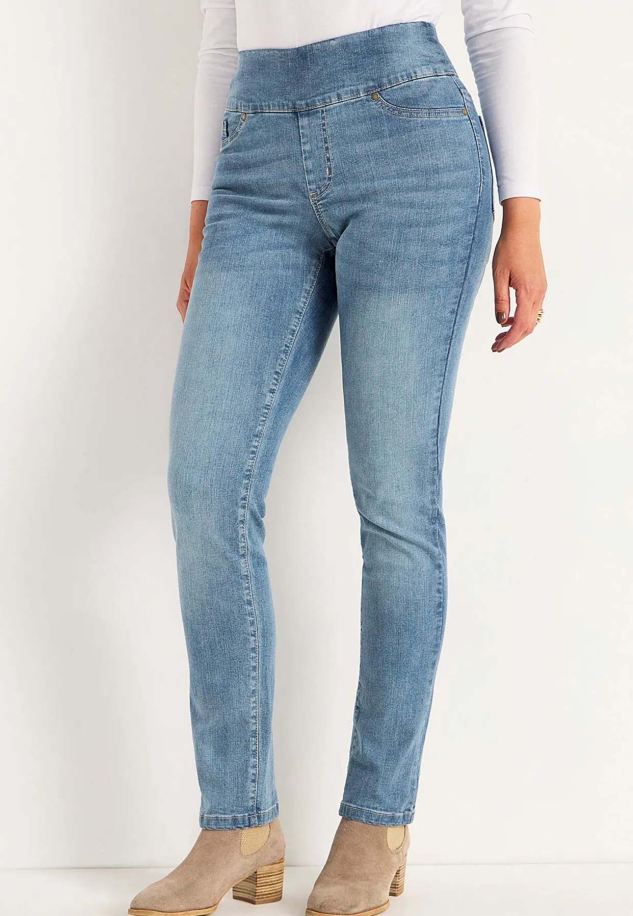 Stretchiga jeggings med hög resårmidja Elin