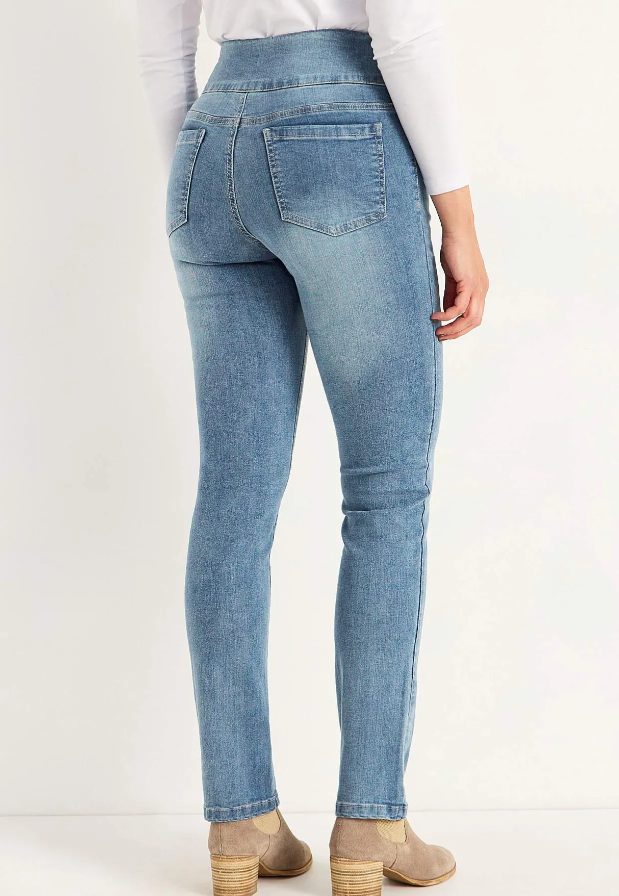 Stretchiga jeggings med hög resårmidja Elin