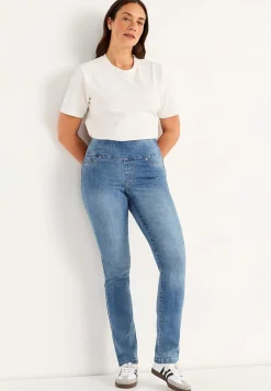 Stretchiga jeggings med hög resårmidja Elin