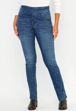 Stretchiga jeggings med strassdetaljer
