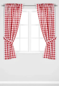 Vävda, rutiga gardinlängder 2-pack